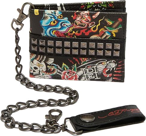 أزرار هرمية تحمل شعار ED HARDY مطبوع عليها تنين وجمجمة مع محفظة ثنائية الطي بحزام على شكل سلسلة راكبي الدراجات النارية in Kuwait
