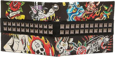 أزرار هرمية تحمل شعار ED HARDY مطبوع عليها تنين وجمجمة مع محفظة ثنائية الطي بحزام على شكل سلسلة راكبي الدراجات النارية in Kuwait