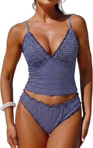 ZAFUL Tankini المايوه للنساء كشكش تقليم محكم عالية قطع Tankini مجموعة قطعتين الاستحمام الدعاوى in Kuwait