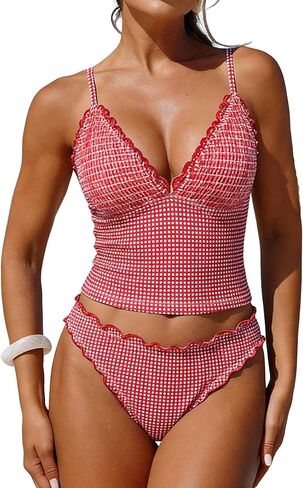 ZAFUL Tankini المايوه للنساء كشكش تقليم محكم عالية قطع Tankini مجموعة قطعتين الاستحمام الدعاوى in Kuwait