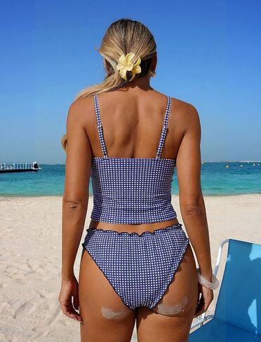 ZAFUL Tankini المايوه للنساء كشكش تقليم محكم عالية قطع Tankini مجموعة قطعتين الاستحمام الدعاوى in Kuwait
