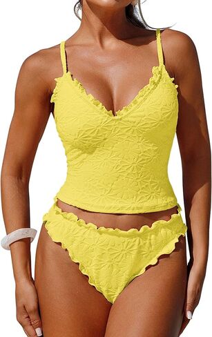 ZAFUL Tankini المايوه للنساء كشكش تقليم محكم عالية قطع Tankini مجموعة قطعتين الاستحمام الدعاوى in Kuwait