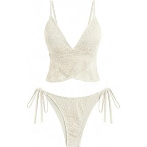 ZAFUL إمرأة 2 قطعة Tankini المايوه الدانتيل الجاكار البطن التحكم ثوب السباحة عالية قطع ثونغ التعادل الجانب المايوه in Saudi Arabia