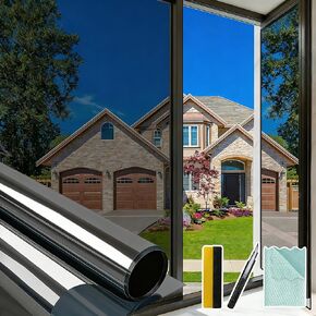 Bloss One Way Privacy Window Film, Reflective Window Tint for Home, Daytime Privacy Film See Out Not in, Sun Blocking Anti UV Windows Coverings with 3 Tools (Black Silver, 17.7"x78.7") in Kuwait