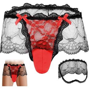 سراويل داخلية سيسي للرجال مع فيونكات، ملابس داخلية مثيرة من الدانتيل للرجال، ملابس داخلية للرجال Femboy شبكية مكشكشة (34-42) in Kuwait