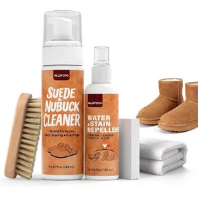 Suede and Nubuck Shoe Cleaner Kit, 5-in-1 Cleaning and Protector Spray with Suede Brush & Eraser, Cloth, Safely Clean, Protect & Restore Shoes, Boots, Uggs, Furniture, Jackets, Bags and Car Seats in Kuwait