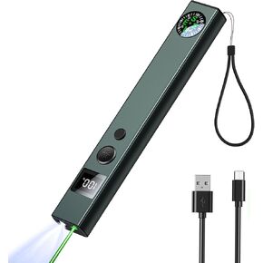 مؤشر ليزر أخضر مع ضوء أخضر ومصباح يدوي، مؤشر ليزر لمسافة طويلة للعروض التقديمية مع بوصلة وشاشة عرض، ضوء عمل قابل لإعادة الشحن USB من النوع C للاستخدام في الهواء الطلق والطوارئ والعمل in Kuwait