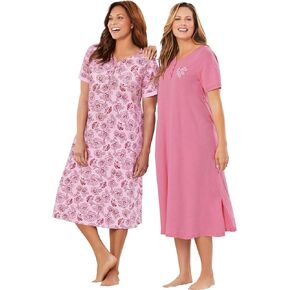 Dreams & Co. Plus Size 2-Pack Long Henley Sleepshirt in Saudi Arabia