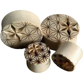 PAIR of Flower of Life Cut Out Blonde Crocodile Wood Saddle Plug/Tunnels - Gauge Body Jewelry in Saudi Arabia
