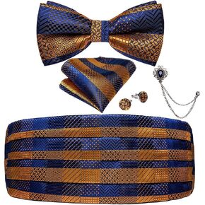 Men's Cummerbunds Striped Silk Bow Tie Set Pocket Square Brooch Chain Wedding Party Tuxedo Cummerbunds in Saudi Arabia