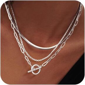 Layered Necklace Set for Women, 3 Pcs Dainty Stackable Necklaces with Snake Chain Rope Chain Paperclip Chain & OT Toggle Clasp, 14K Plated/Sterling Silver Plated Trendy Minimalist Jewelry Gift in Saudi Arabia