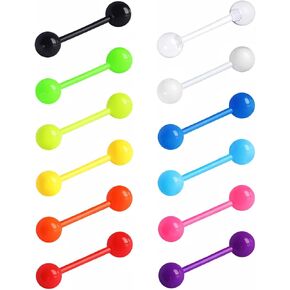 Glow In The Dark Tongue Rings For Women - Neon Plastic Glow In The Dark Tongue Rings Piercings Set - Hypoallergenic Safe Plastic Ring 14g Flexible Bioflex Piercing Jewelry in Saudi Arabia