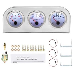 2" 52mm Triple Gauge Set 3 in 1 - Water Temp + Oil Pressure + Voltmeter with Black Face, Universal Digital Gauge Kit for Cars Trucks Boats Marine Motorcycle Tractor in Kuwait