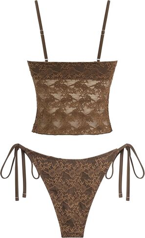 ZAFUL إمرأة 2 قطعة Tankini المايوه الدانتيل الجاكار البطن التحكم ثوب السباحة عالية قطع ثونغ التعادل الجانب المايوه in Kuwait