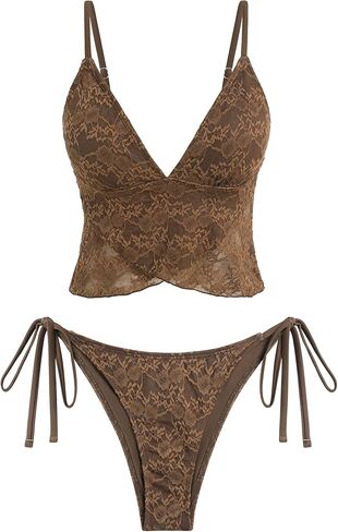 ZAFUL إمرأة 2 قطعة Tankini المايوه الدانتيل الجاكار البطن التحكم ثوب السباحة عالية قطع ثونغ التعادل الجانب المايوه in Kuwait