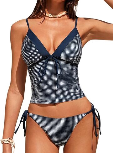 ZAFUL المرأتين قطعة Tankini مجموعة منخفضة الخصر التعادل الجانب Tankini ملابس السباحة لطيف الخامس الرقبة متواضعة ملابس السباحة لطيف الصيف ثوب السباحة in Kuwait