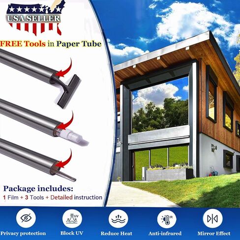 فيلم نافذة الخصوصية See Out in، فيلم نافذة للخصوصية في اتجاه واحد، لون نافذة قابل للإزالة للمنزل، غشاء نافذة عاكس ثابت يحجب الحرارة، فضي طبيعي، 17.5 × 78.7 بوصة in Kuwait