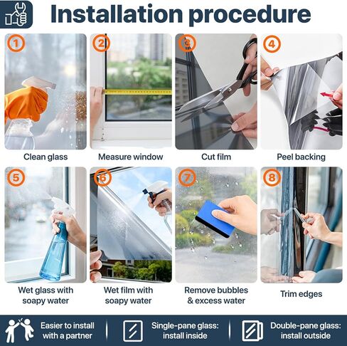 فيلم نافذة للخصوصية من Bloss One Way، لون نافذة عاكس للضوء للمنزل، فيلم الخصوصية أثناء النهار، شاهد خارجًا، أغطية النوافذ المضادة للأشعة فوق البنفسجية مع 3 أدوات (أسود فضي، 17.7 بوصة × 78.7 بوصة) in Kuwait