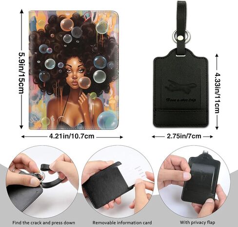 Passport Holder Women Wallet with Luggage Tag, Leather Passport Cover with RFID Blocking, Travel Accessories Multi Card Slot Passport Case for Men,African American Girl in Saudi Arabia