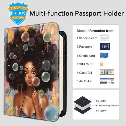 Passport Holder Women Wallet with Luggage Tag, Leather Passport Cover with RFID Blocking, Travel Accessories Multi Card Slot Passport Case for Men,African American Girl in Saudi Arabia