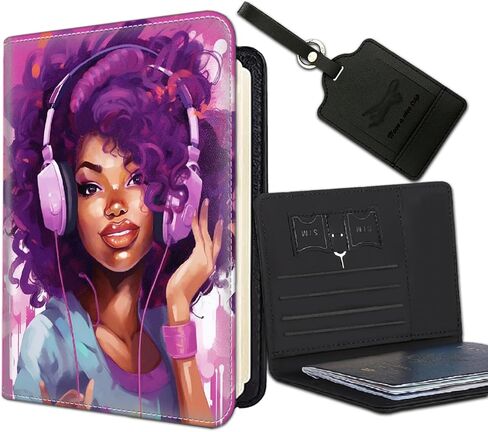 Passport Holder Women Wallet with Luggage Tag, Leather Passport Cover with RFID Blocking, Travel Accessories Multi Card Slot Passport Case for Men,African American Girl in Saudi Arabia