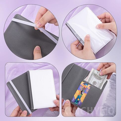 10 عبوات من أغطية حامل جواز السفر المصنوعة من جلد البولي يوريثان DIY فارغة لنقل الحرارة للسفر لبطاقات الائتمان التجارية (رمادي) in Kuwait