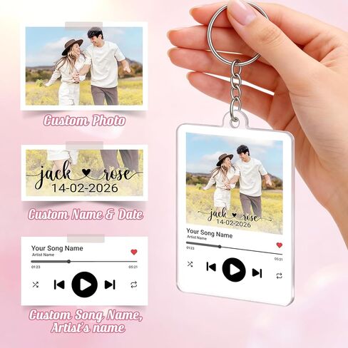 JIX & JOKY Custom Photo Keychain with Picture Personalized Couple Keychains, Custom Keychain for Boyfriend Gift on Valentine in Saudi Arabia