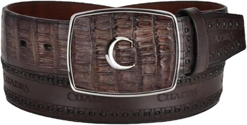 Brown Caiman Leather Western Belt with Engraved Cuadra Design in Saudi Arabia
