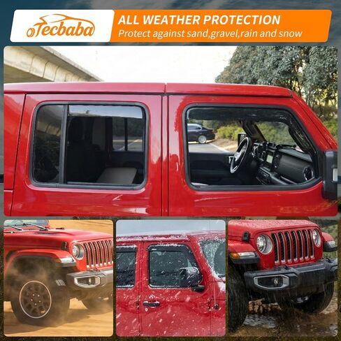 واقيات المطر المتوافقة مع 2020-2026 Jeep Gladiator JT 2018-2026 Wrangler JLU 4 قطع في القناة أقنعة النوافذ منحرف الرياح دروع الطقس لملحقات المصارع 2025 in Kuwait