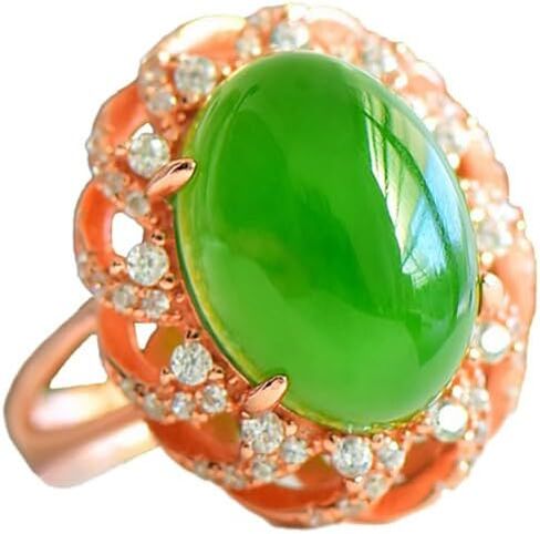 14K Gold S925 Sterling Silver Real Natural Jade and Moissanite Ring, Egg Shape Hollow Design, Elegant Jade Jewelry Gift for Her Sophistication in Saudi Arabia