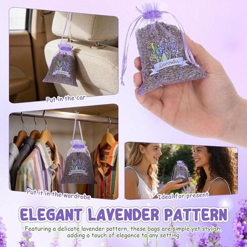 PRETYZOOM 10pcs Lavender Sachet Bags Empty Drawstring Mesh Bags for Storing Dried Lavender Petals Jewelry Elegant Organza Design for Home Decor and Present in Saudi Arabia