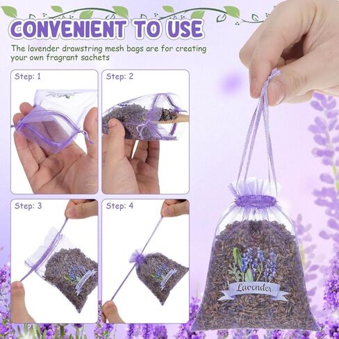 PRETYZOOM 10pcs Lavender Sachet Bags Empty Drawstring Mesh Bags for Storing Dried Lavender Petals Jewelry Elegant Organza Design for Home Decor and Present in Saudi Arabia