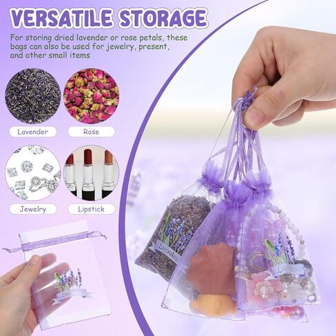 PRETYZOOM 10pcs Lavender Sachet Bags Empty Drawstring Mesh Bags for Storing Dried Lavender Petals Jewelry Elegant Organza Design for Home Decor and Present in Saudi Arabia
