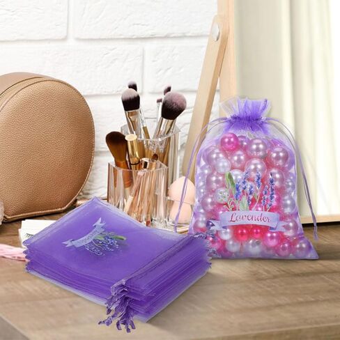 PRETYZOOM 10pcs Lavender Sachet Bags Empty Drawstring Mesh Bags for Storing Dried Lavender Petals Jewelry Elegant Organza Design for Home Decor and Present in Saudi Arabia