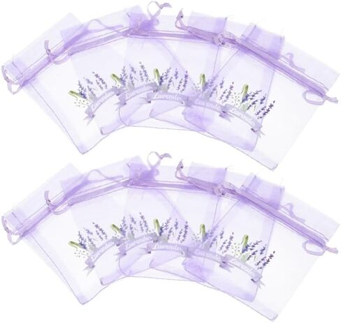 PRETYZOOM 10pcs Lavender Sachet Bags Empty Drawstring Mesh Bags for Storing Dried Lavender Petals Jewelry Elegant Organza Design for Home Decor and Present in Saudi Arabia