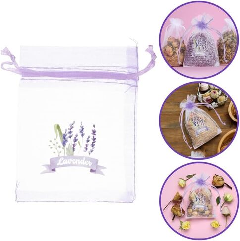 PRETYZOOM 10pcs Lavender Sachet Bags Empty Drawstring Mesh Bags for Storing Dried Lavender Petals Jewelry Elegant Organza Design for Home Decor and Present in Saudi Arabia