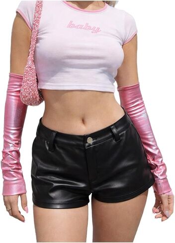 Dynvernal Faux Leather Micro Shorts for Women Y2K Sexy Low Rise Mini Short Rave Outfits Festival Club in Saudi Arabia