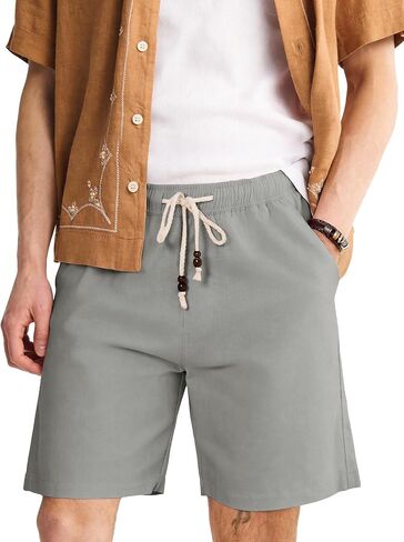 Comdecevis Mens Stretch Cotton Linen Easy Shorts 7" Casual Lightweight Summer Beach Shorts with Elastic Waist in Saudi Arabia