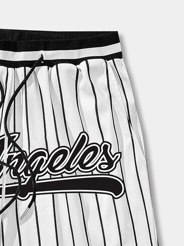 Men Striped Letter Casual Graphic Drawstring Waist Mesh Shorts in Saudi Arabia