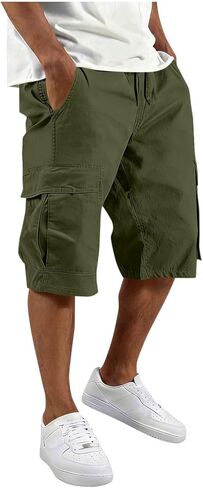 Cargo Shorts for Men Below The Knee Length Plus Size Hiking Work Relaxed Fit Capri Tactical Shorts with Multi Pockets in Saudi Arabia