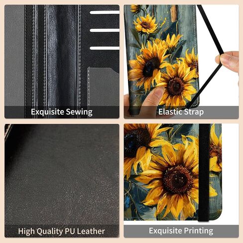 Leather Checkbook Cover for Men Women Personal Checkbook Holder RFID Blocking Check Book Holder Cover for Duplicate Checks,with A Pen,Green Wood Sunflower in Saudi Arabia