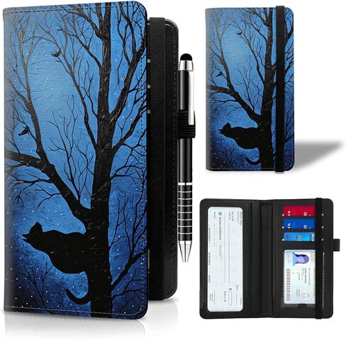 Leather Checkbook Cover for Men Women Personal Checkbook Holder RFID Blocking Check Book Holder Cover for Duplicate Checks,with A Pen,Green Wood Sunflower in Saudi Arabia