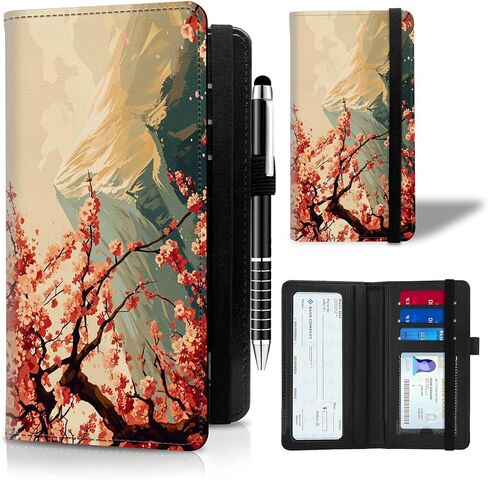 Leather Checkbook Cover for Men Women Personal Checkbook Holder RFID Blocking Check Book Holder Cover for Duplicate Checks,with A Pen,Green Wood Sunflower in Saudi Arabia