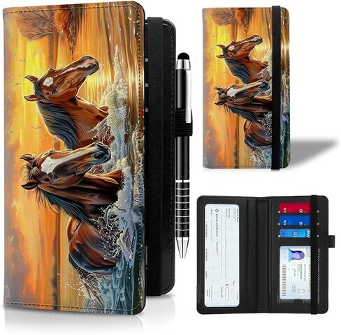Leather Checkbook Cover for Men Women Personal Checkbook Holder RFID Blocking Check Book Holder Cover for Duplicate Checks,with A Pen,Green Wood Sunflower in Saudi Arabia