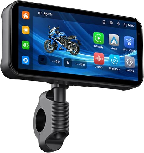 شاشة ملاحة GPS للدراجات النارية مع كاميرا داش بدقة 1080 بكسل أمامية وخلفية مع Carplay وAndroid Auto 6.25 بوصة IP67 مقاومة للماء تعمل باللمس ومستقبل صوت بلوتوث يدعم تسجيل حلقة واي فاي in Kuwait