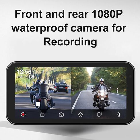 شاشة ملاحة GPS للدراجات النارية مع كاميرا داش بدقة 1080 بكسل أمامية وخلفية مع Carplay وAndroid Auto 6.25 بوصة IP67 مقاومة للماء تعمل باللمس ومستقبل صوت بلوتوث يدعم تسجيل حلقة واي فاي in Kuwait