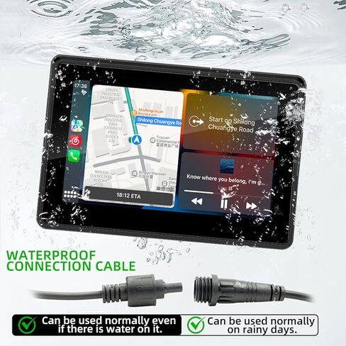 نظام ملاحة GPS Carplay مقاس 5 بوصة للدراجات النارية مع Carplay/Android Auto، مقاومة للماء IP67، شاشة لمس عالية الدقة، سهلة التركيب، تدعم بلوتوث مزدوج، ملاحة، تحكم صوتي in Kuwait