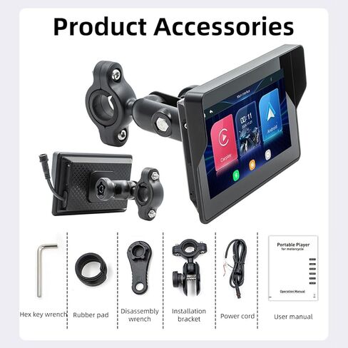 نظام ملاحة GPS Carplay مقاس 5 بوصة للدراجات النارية مع Carplay/Android Auto، مقاومة للماء IP67، شاشة لمس عالية الدقة، سهلة التركيب، تدعم بلوتوث مزدوج، ملاحة، تحكم صوتي in Kuwait
