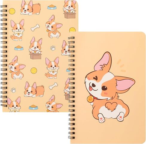 L1rabe 2 A5 Corgi Spiral Notebooks Cute Yellow Funny Corgi College Ruled Notebooks Hardbound Spiral Travel Drawing Journal Notepad Diary for Kids Teens, Christmas New Year Gifts for Students Teachers in Kuwait