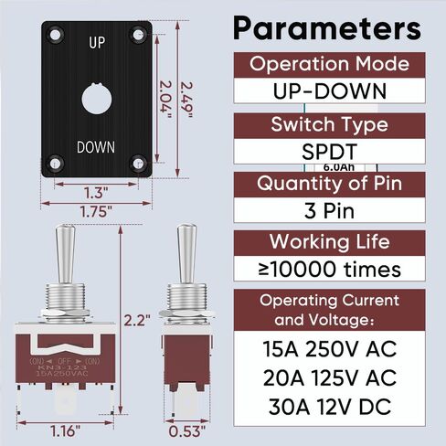 Momentary Toggle Switch, MecRecare 3 Pin SPDT (ON)-Off-(ON) 30A/12VDC 3 Way Heavy Duty Waterproof Toggle Switch with Mounting Panel for Auto Boat Marine in Saudi Arabia